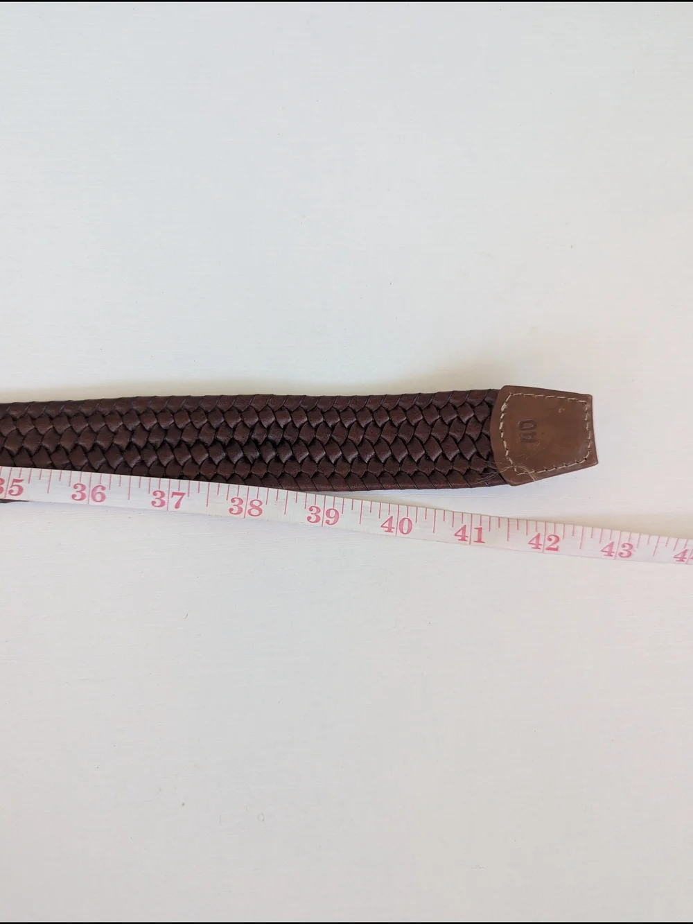 Men's Woven Brown Leather Belt with Polished Silver Buckle
